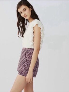 Maje - Irosa Skirt Jacquard Patterned Skort Shorts in Pink Purple